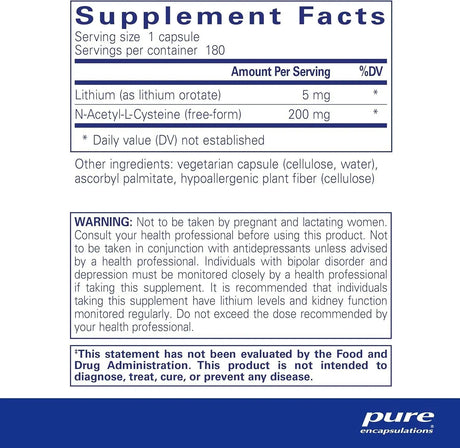 PURE ENCAPSULATIONS - Pure Encapsulations Lithium Orotate 5Mg. 180 Capsulas - The Red Vitamin MX - Suplementos Alimenticios - {{ shop.shopifyCountryName }}