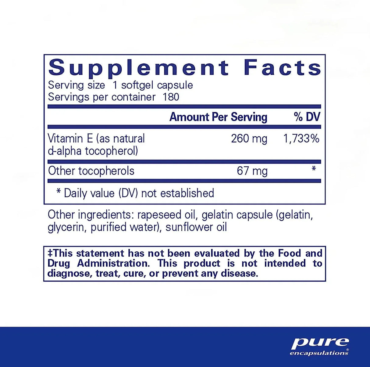 PURE ENCAPSULATIONS - Pure Encapsulations Vitamin E with Mixed Tocopherols 180 Capsulas Blandas - The Red Vitamin MX - Suplementos Alimenticios - {{ shop.shopifyCountryName }}