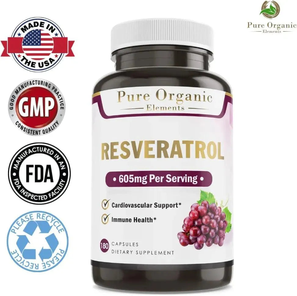 PURE ORGANIC ELEMENTS - Pure Organic Elements Resveratrol 1450Mg. 180 Capsulas - The Red Vitamin MX - Suplementos Alimenticios - {{ shop.shopifyCountryName }}
