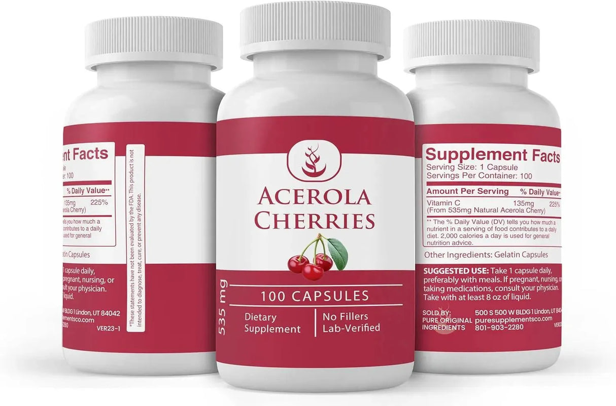 PURE ORIGINAL INGREDIENTS - Pure Original Ingredients Acerola Cherry 100 Capsulas - The Red Vitamin MX - Suplementos Alimenticios - {{ shop.shopifyCountryName }}
