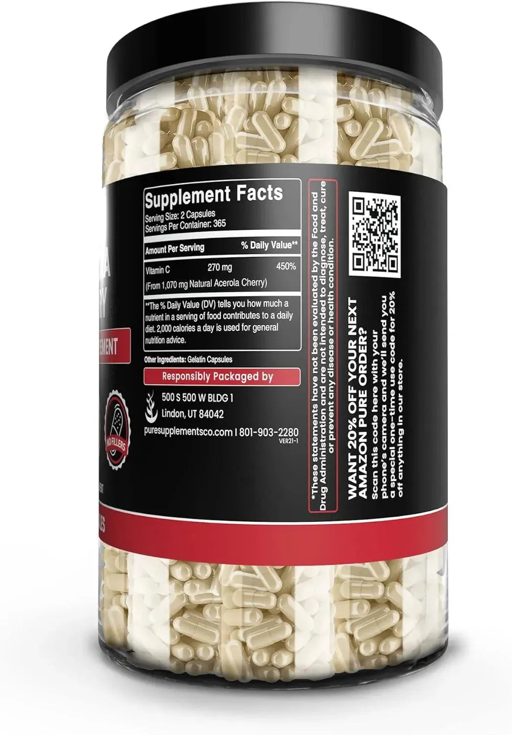 PURE ORIGINAL INGREDIENTS - Pure Original Ingredients Acerola Cherry 730 Capsulas - The Red Vitamin MX - Suplementos Alimenticios - {{ shop.shopifyCountryName }}