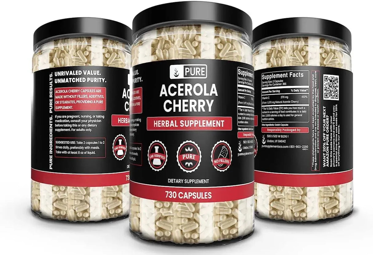 PURE ORIGINAL INGREDIENTS - Pure Original Ingredients Acerola Cherry 730 Capsulas - The Red Vitamin MX - Suplementos Alimenticios - {{ shop.shopifyCountryName }}
