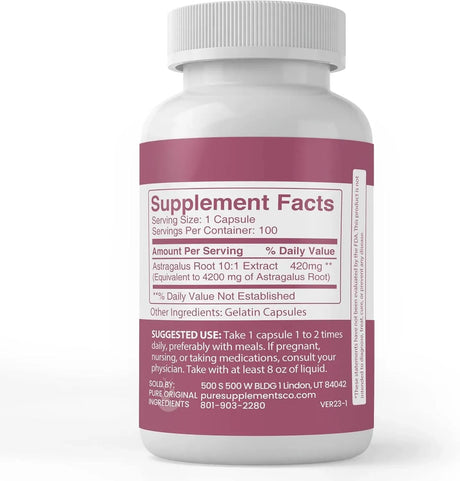 PURE ORIGINAL INGREDIENTS - Pure Original Ingredients Astragalus Extract 100 Capsulas - The Red Vitamin MX - Suplementos Alimenticios - {{ shop.shopifyCountryName }}