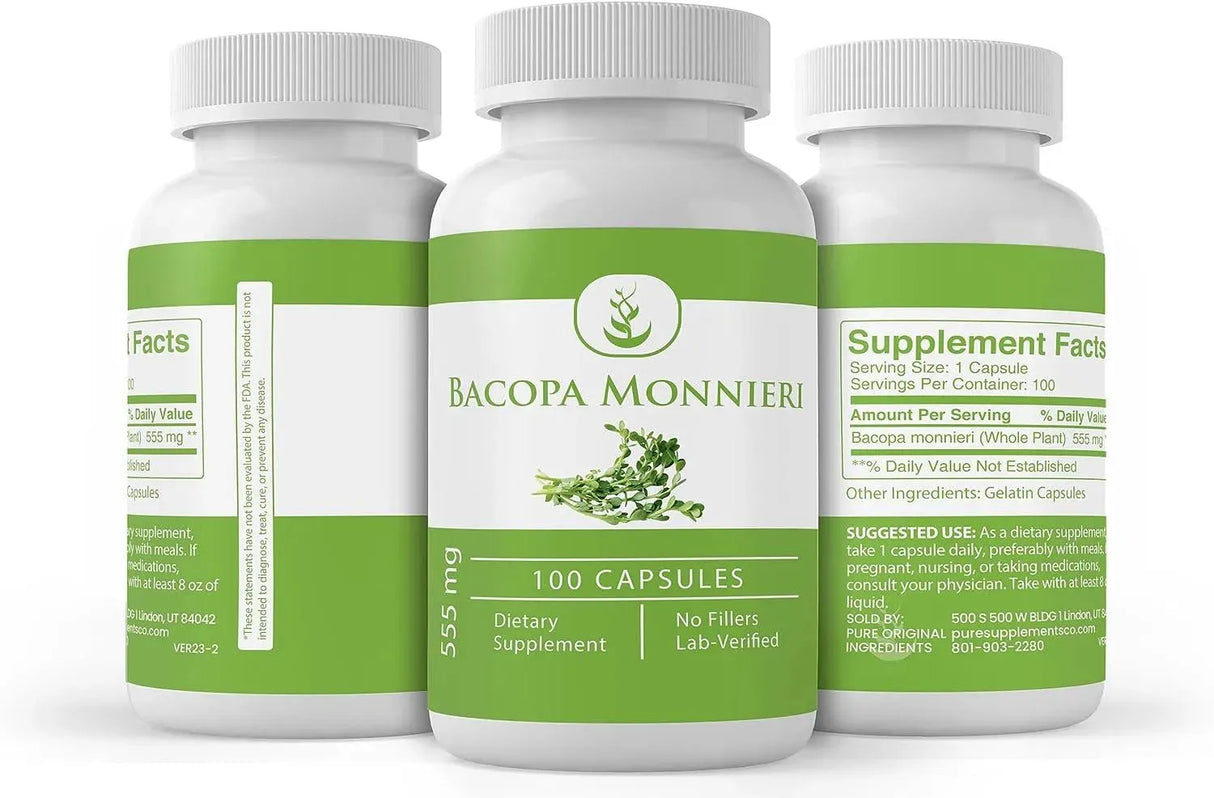 PURE ORIGINAL INGREDIENTS - Pure Original Ingredients Bacopa Monnieri 555Mg. 100 Capsulas - The Red Vitamin MX - Suplementos Alimenticios - {{ shop.shopifyCountryName }}