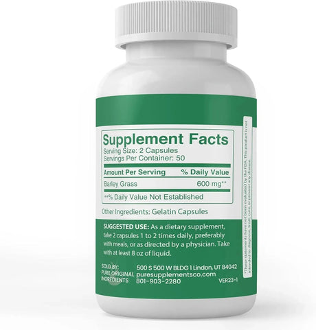 PURE ORIGINAL INGREDIENTS - Pure Original Ingredients Barley Grass 100 Capsulas - The Red Vitamin MX - Suplementos Alimenticios - {{ shop.shopifyCountryName }}