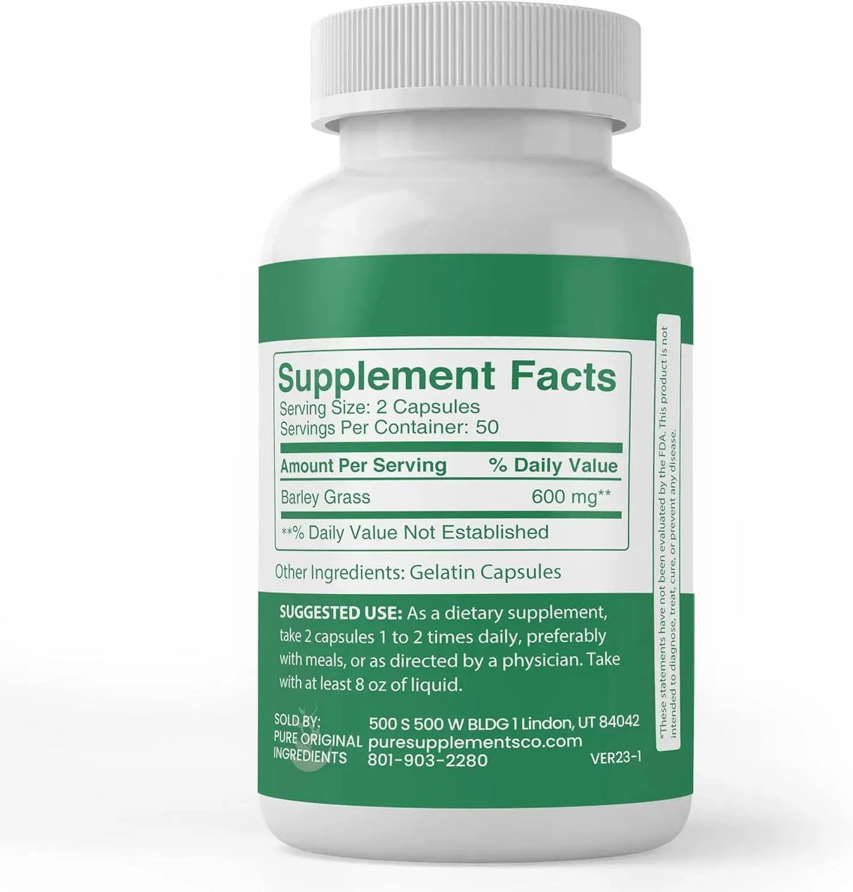 PURE ORIGINAL INGREDIENTS - Pure Original Ingredients Barley Grass 100 Capsulas - The Red Vitamin MX - Suplementos Alimenticios - {{ shop.shopifyCountryName }}