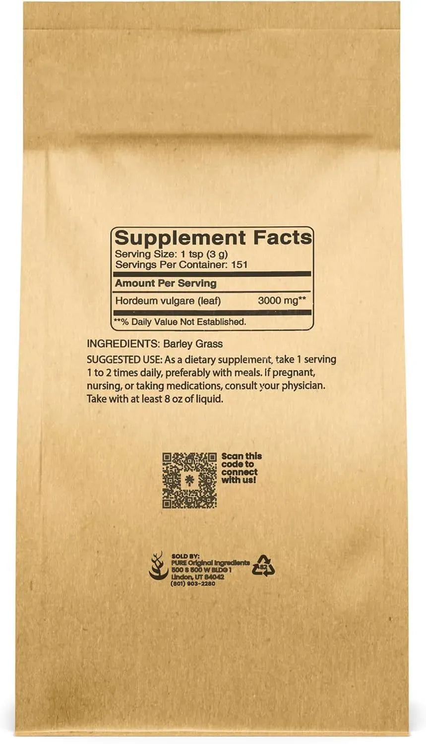 PURE ORIGINAL INGREDIENTS - PURE ORIGINAL INGREDIENTS Barley Grass Powder 453Gr. - The Red Vitamin MX - Suplementos Alimenticios - {{ shop.shopifyCountryName }}