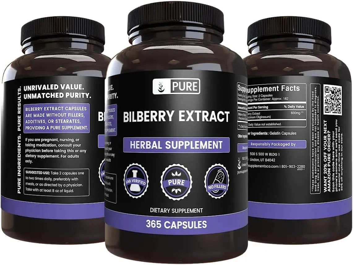 PURE ORIGINAL INGREDIENTS - Pure Original Ingredients Bilberry Extract 365 Capsulas - The Red Vitamin MX - Suplementos Alimenticios - {{ shop.shopifyCountryName }}