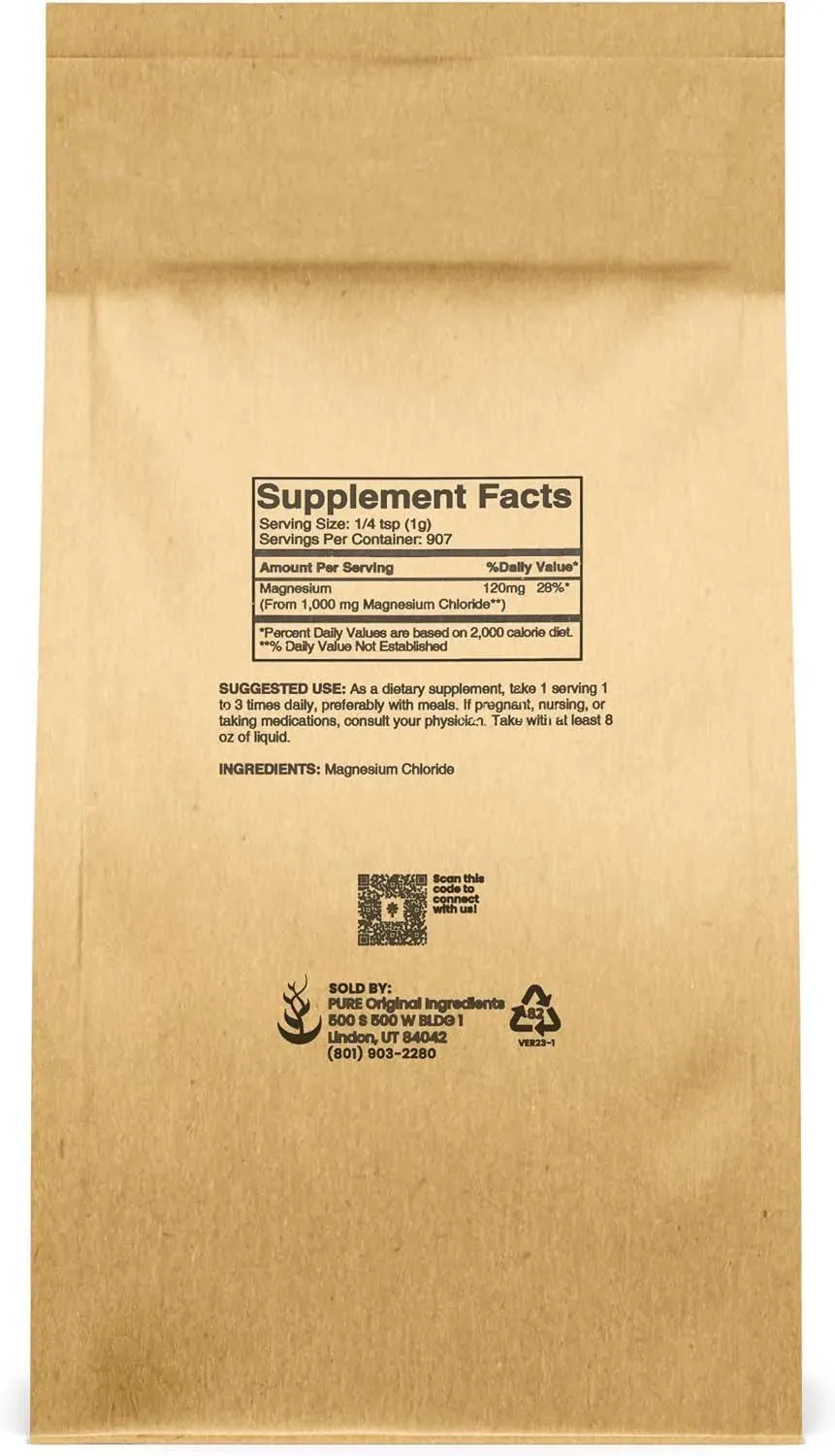 PURE ORIGINAL INGREDIENTS - Pure Original Ingredients Magnesium Chloride Powder 907.2 Gr. - The Red Vitamin MX - Suplementos Alimenticios - {{ shop.shopifyCountryName }}