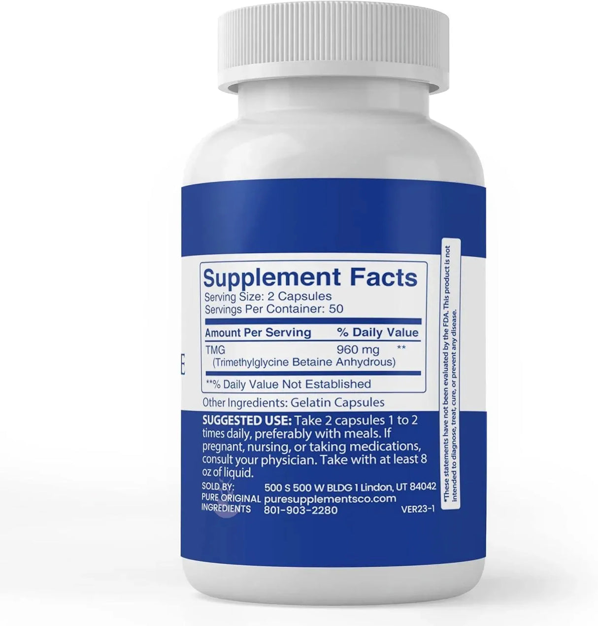 PURE ORIGINAL INGREDIENTS - Pure Original Ingredients TMG 100 Capsulas - The Red Vitamin MX - Suplementos Alimenticios - {{ shop.shopifyCountryName }}