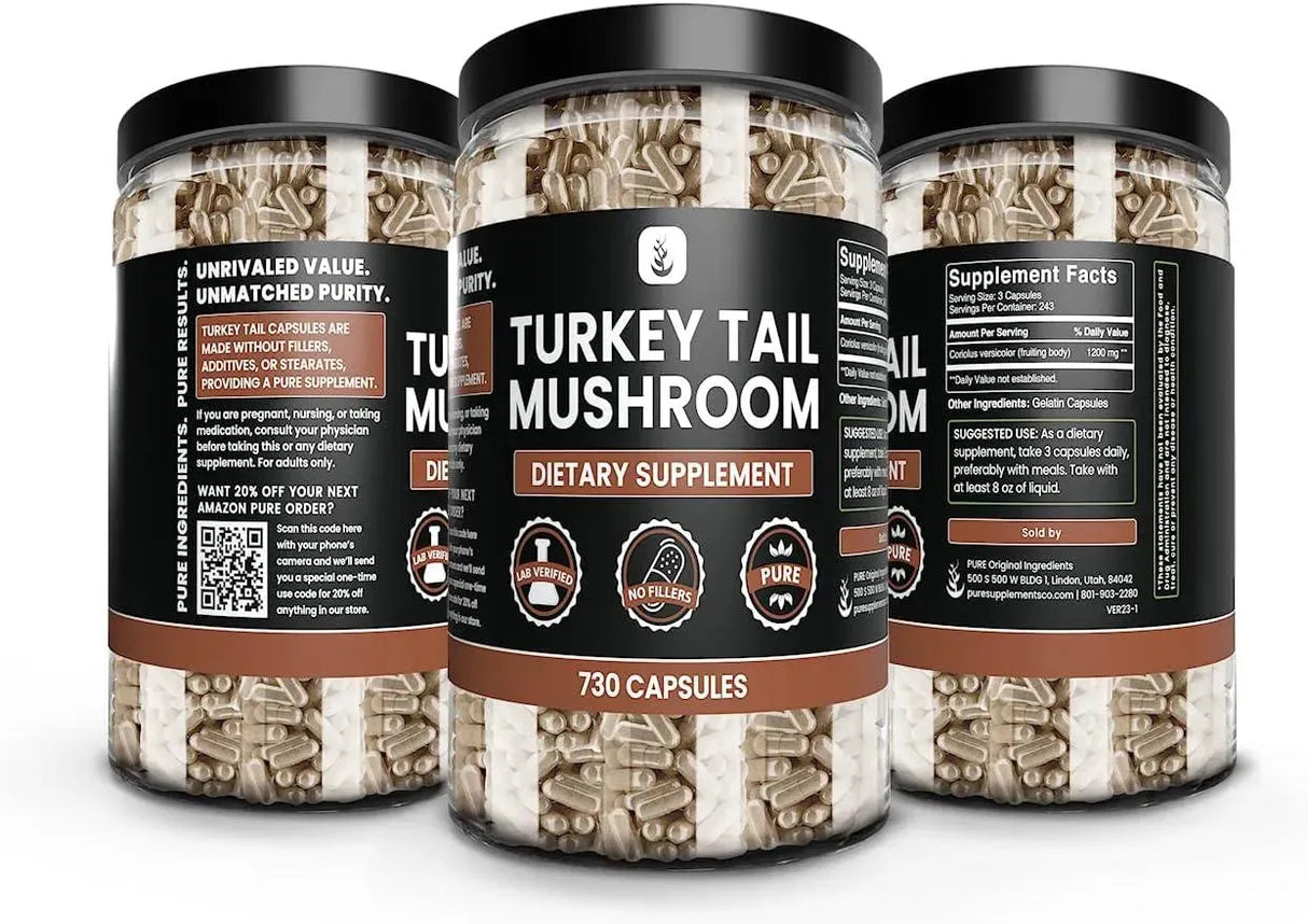 PURE ORIGINAL INGREDIENTS - Pure Original Ingredients Turkey Tail Mushroom 730 Capsulas - The Red Vitamin MX - Suplementos Alimenticios - {{ shop.shopifyCountryName }}