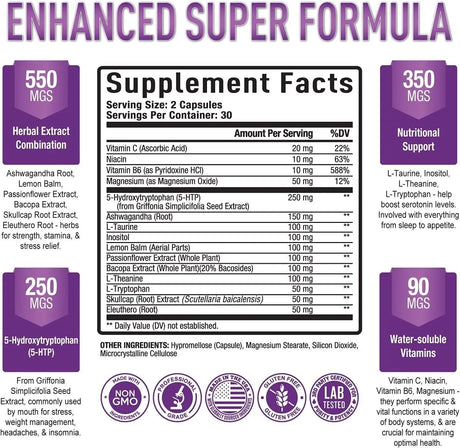 PURELY OPTIMAL - Purely Optimal Premium 5-HTP Plus Supplement 250Mg. 60 Capsulas - The Red Vitamin MX - Suplementos Alimenticios - {{ shop.shopifyCountryName }}