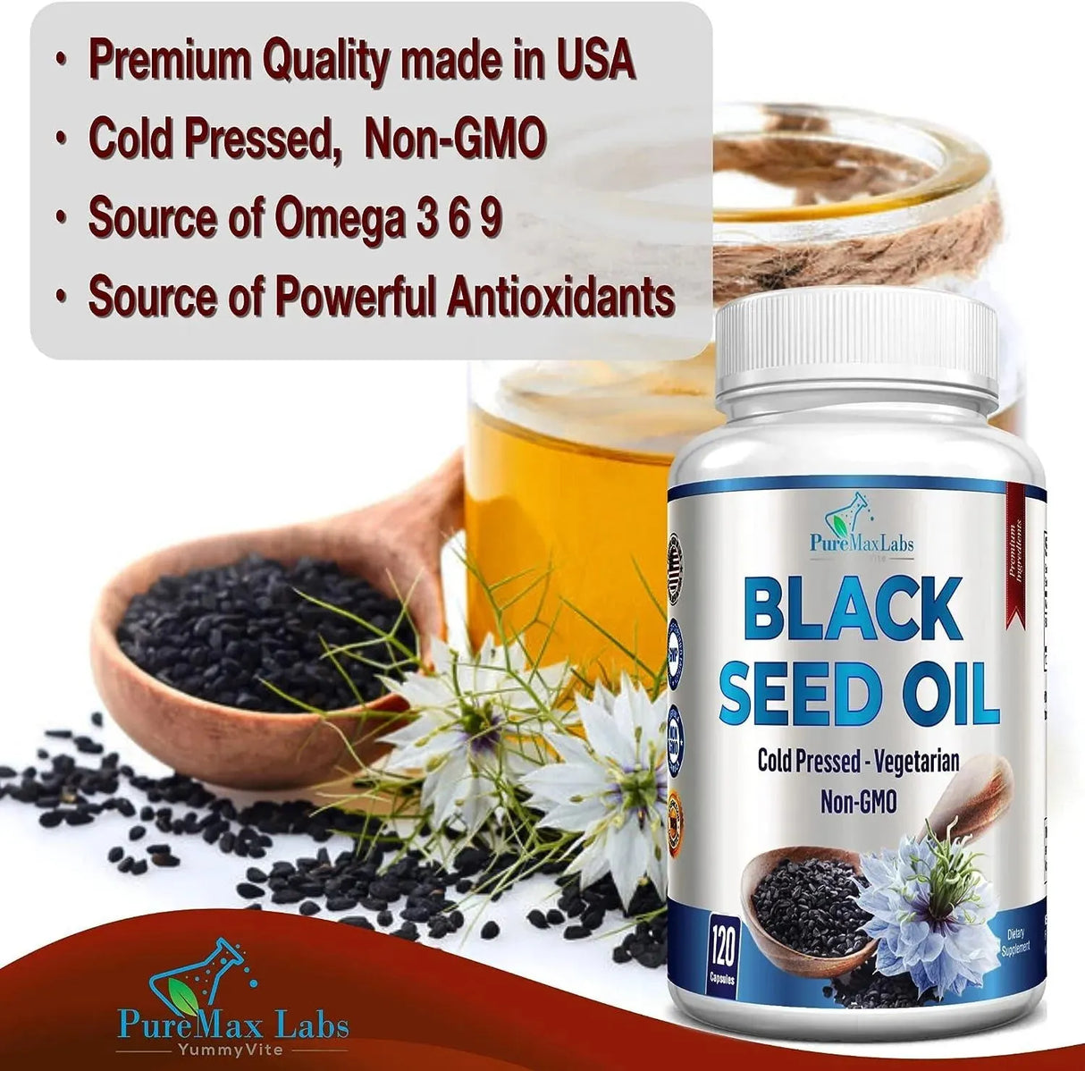 PUREMAX LABS - PureMax Labs Cold Pressed Black Seed Oil 120 Capsulas - The Red Vitamin MX - Suplementos Alimenticios - {{ shop.shopifyCountryName }}