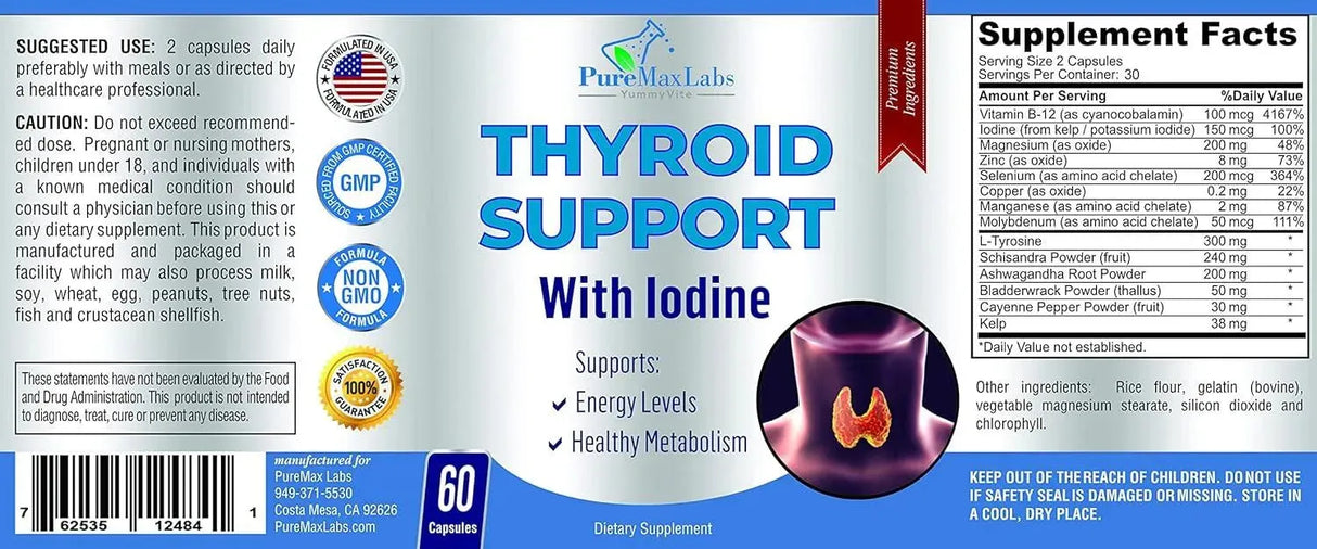 PUREMAX LABS - PureMax Labs Thyroid Support with Iodine 60 Capsulas - The Red Vitamin MX - Suplementos Alimenticios - {{ shop.shopifyCountryName }}