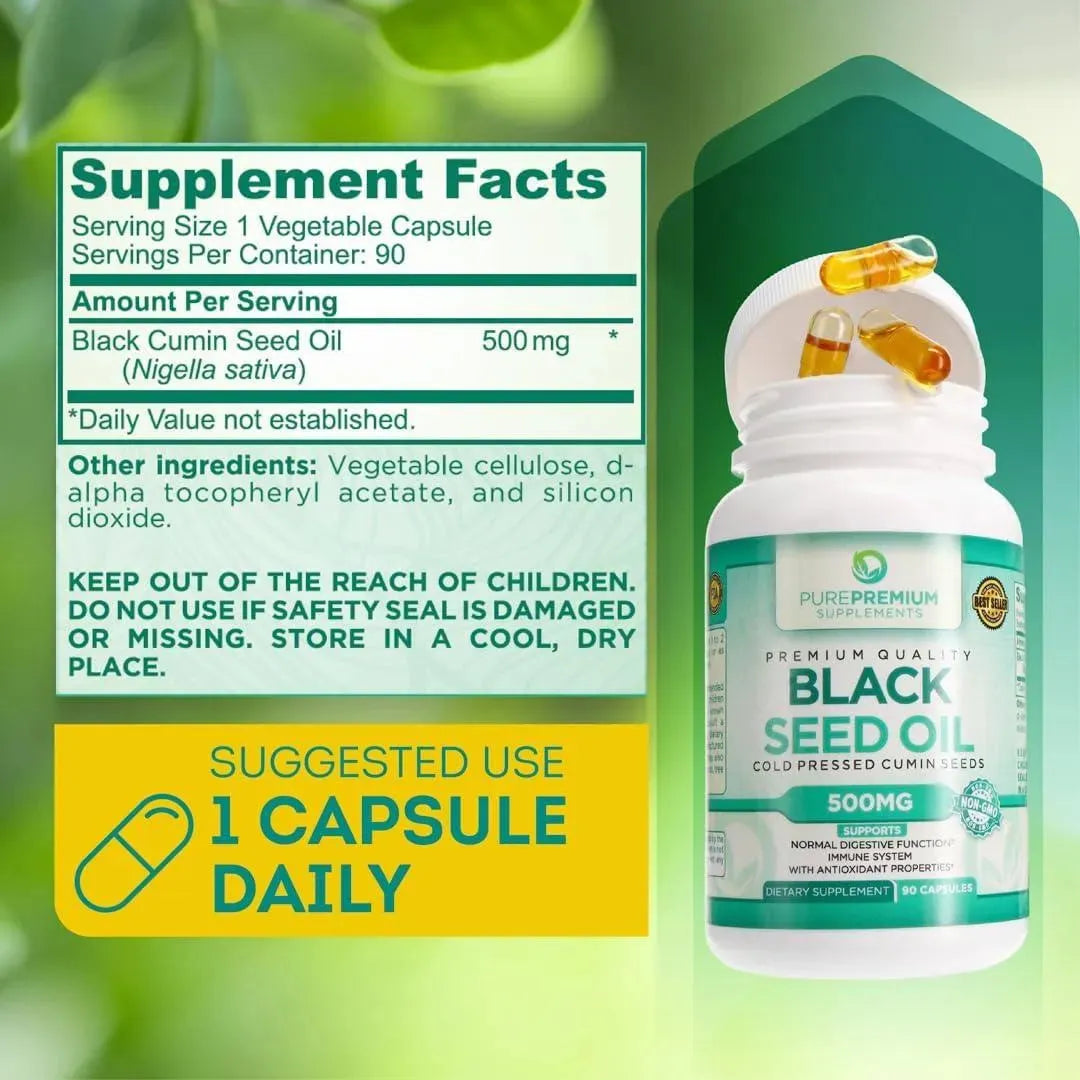 PUREPREMIUM SUPPLEMENTS - PurePremium Black Seed Oil 500Mg. 90 Capsulas - The Red Vitamin MX - Suplementos Alimenticios - {{ shop.shopifyCountryName }}