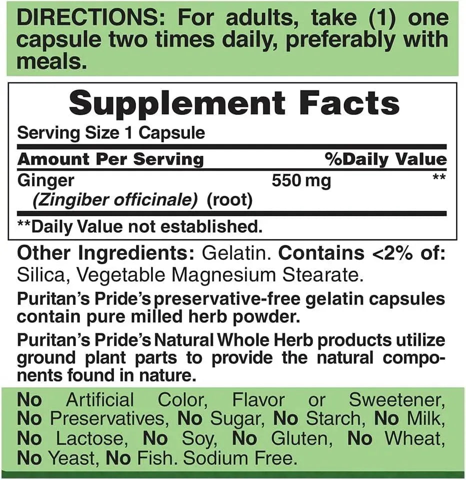 PURITAN'S PRIDE - Puritan's Pride Ginger Root 500Mg. 200 Capsulas - The Red Vitamin MX - Suplementos Alimenticios - {{ shop.shopifyCountryName }}