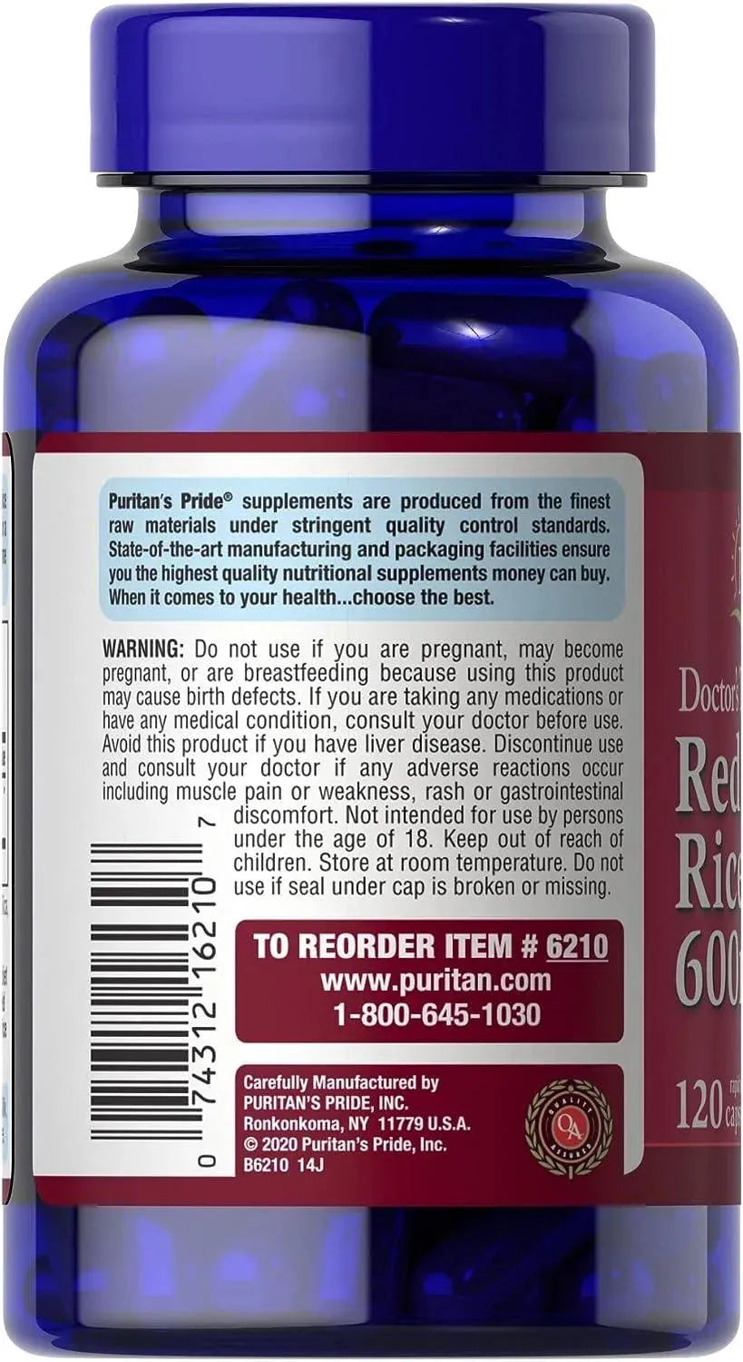 PURITAN'S PRIDE - Puritan's Pride Red Yeast Rice 600Mg. 120 Capsulas - The Red Vitamin MX - Suplementos Alimenticios - {{ shop.shopifyCountryName }}