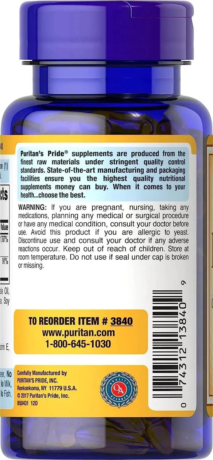 PURITAN'S PRIDE - Puritan's Pride Vitamin E-with Selenium 400 IU Natural 100 Capsulas - The Red Vitamin MX - Suplementos Alimenticios - {{ shop.shopifyCountryName }}