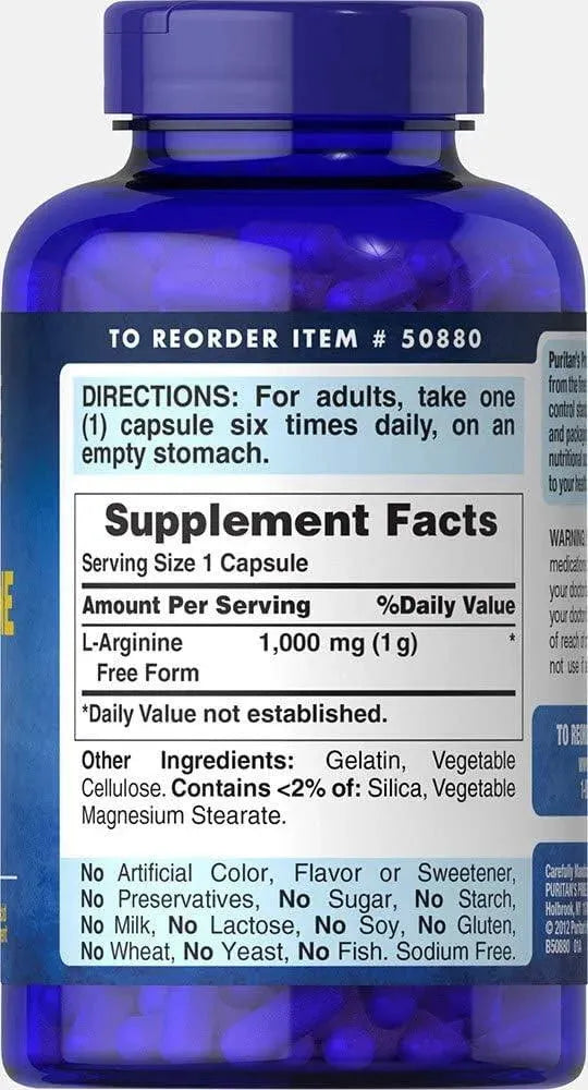 PURITAN'S PRIDE - Puritans Pride L-arginine 1000Mg. 100 Capsulas - The Red Vitamin MX - Suplementos Alimenticios - {{ shop.shopifyCountryName }}
