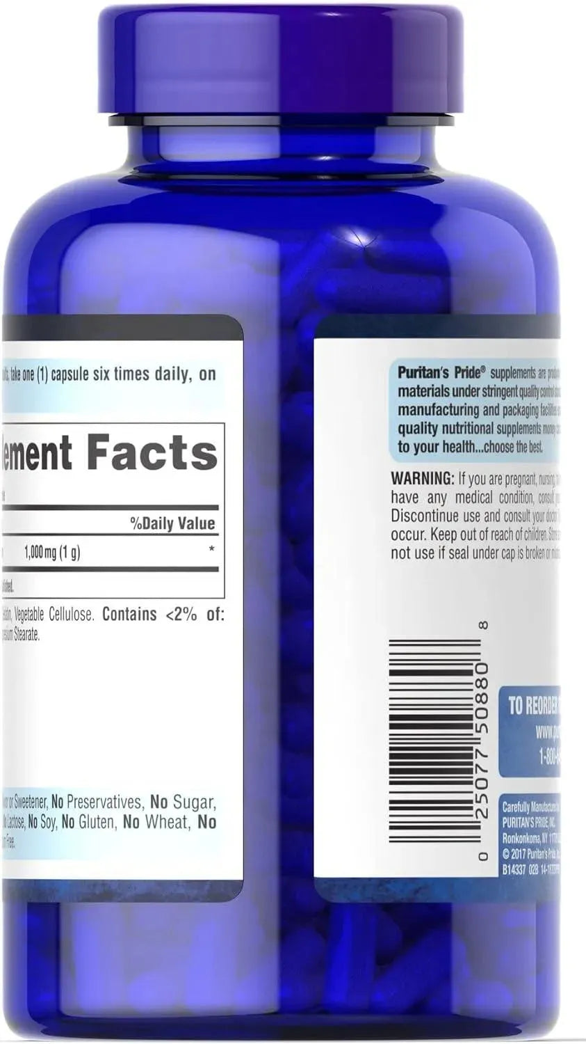 PURITAN'S PRIDE - Puritans Pride L-arginine 1000Mg. 100 Capsulas - The Red Vitamin MX - Suplementos Alimenticios - {{ shop.shopifyCountryName }}