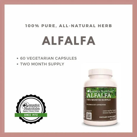 REMEDY'S NUTRITION - Remedy's nutrition Alfalfa Extract Powder 1,000Mg. 60 Capsulas - The Red Vitamin MX - Suplementos Alimenticios - {{ shop.shopifyCountryName }}