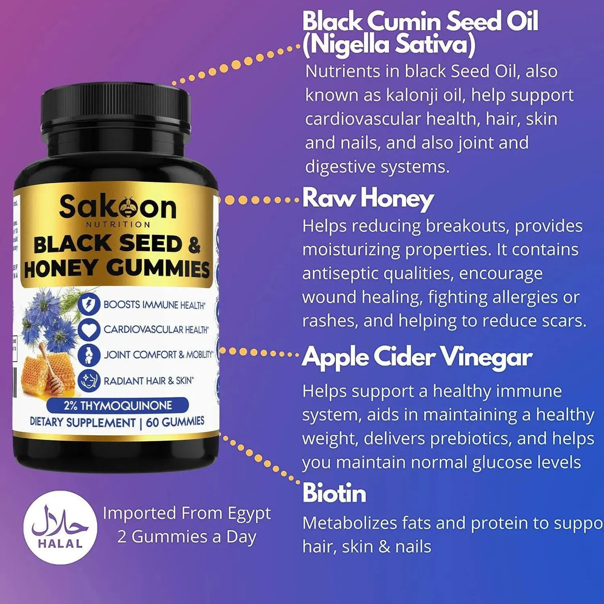 SAKOON - Sakoon nutrition Black Seed Oil & Honey Gummies 60 Gomitas - The Red Vitamin MX - Suplementos Alimenticios - {{ shop.shopifyCountryName }}