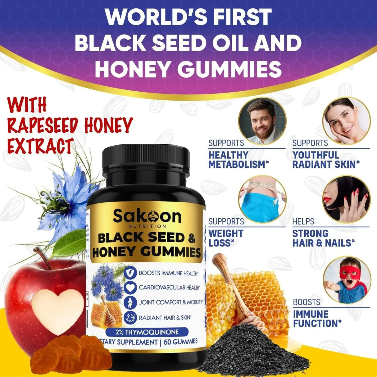 SAKOON - Sakoon nutrition Black Seed Oil & Honey Gummies 60 Gomitas - The Red Vitamin MX - Suplementos Alimenticios - {{ shop.shopifyCountryName }}