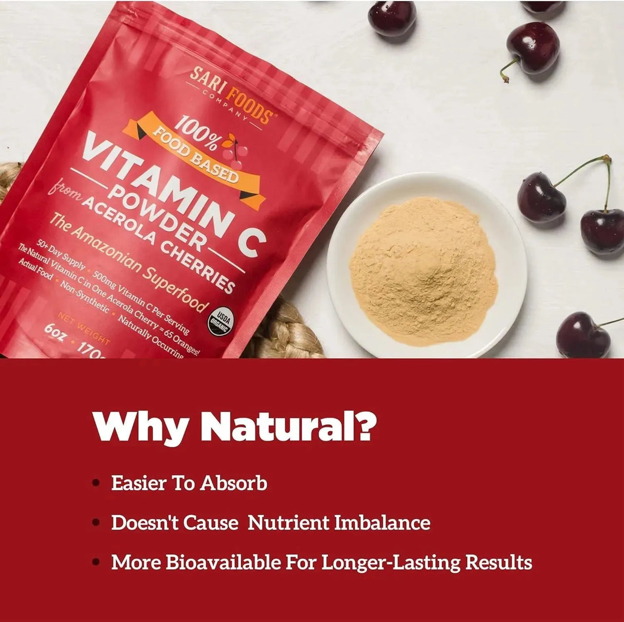 SARI FOODS - Sari Foods Organic Acerola Cherry Powder 170Gr. - The Red Vitamin MX - Suplementos Alimenticios - {{ shop.shopifyCountryName }}