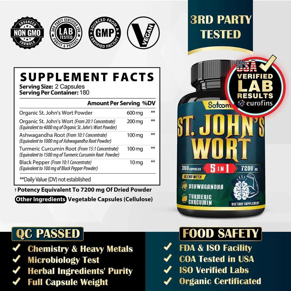SATOOMI - Satoomi 5in1 Extract St. John's Wort 7200Mg. 360 Capsulas - The Red Vitamin MX - Suplementos Alimenticios - {{ shop.shopifyCountryName }}