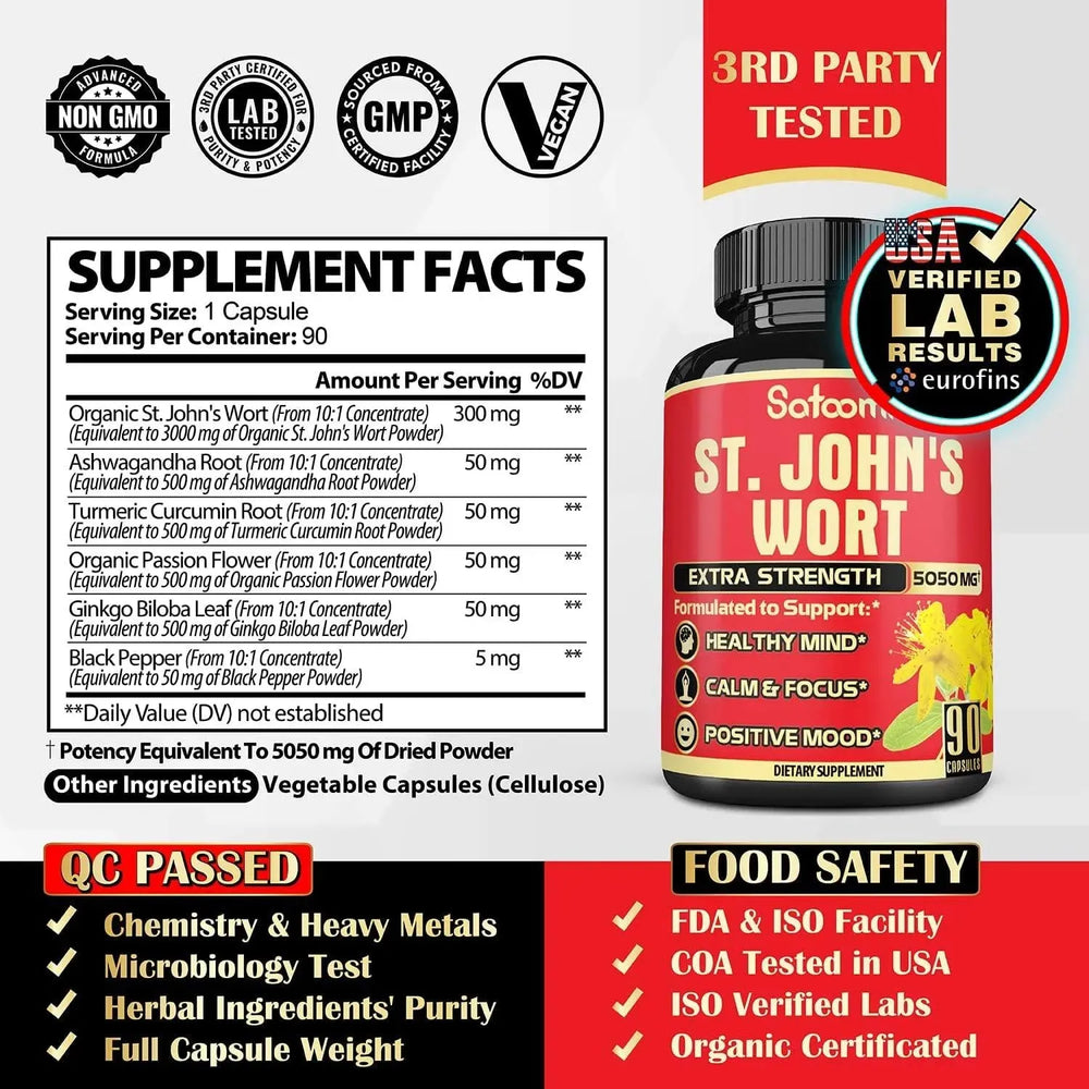 SATOOMI - Satoomi St. John's Wort 5050Mg. 90 Capsulas - The Red Vitamin MX - Suplementos Alimenticios - {{ shop.shopifyCountryName }}