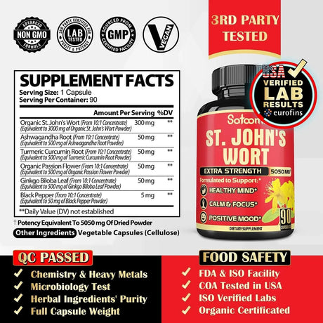 SATOOMI - Satoomi St. John's Wort 5050Mg. 90 Capsulas - The Red Vitamin MX - Suplementos Alimenticios - {{ shop.shopifyCountryName }}