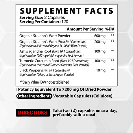 SATOOMI - Satoomi St. John's Wort 7200Mg. 5 Herbs with Ashwagandha, Turmeric & Black Pepper 240 Capsulas - The Red Vitamin MX - Suplementos Alimenticios - {{ shop.shopifyCountryName }}