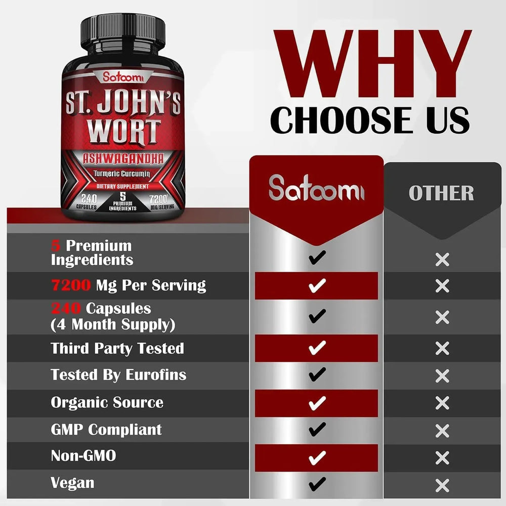 SATOOMI - Satoomi St. John's Wort 7200Mg. 5 Herbs with Ashwagandha, Turmeric & Black Pepper 240 Capsulas - The Red Vitamin MX - Suplementos Alimenticios - {{ shop.shopifyCountryName }}