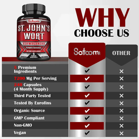 SATOOMI - Satoomi St. John's Wort 7200Mg. 5 Herbs with Ashwagandha, Turmeric & Black Pepper 240 Capsulas - The Red Vitamin MX - Suplementos Alimenticios - {{ shop.shopifyCountryName }}