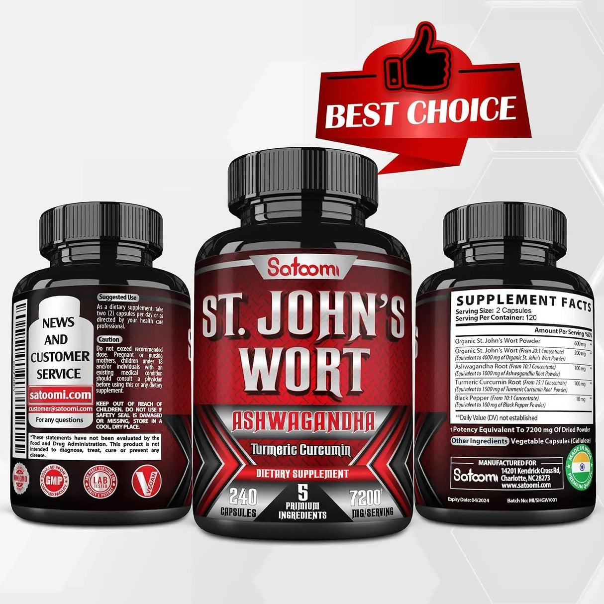 SATOOMI - Satoomi St. John's Wort 7200Mg. 5 Herbs with Ashwagandha, Turmeric & Black Pepper 240 Capsulas - The Red Vitamin MX - Suplementos Alimenticios - {{ shop.shopifyCountryName }}
