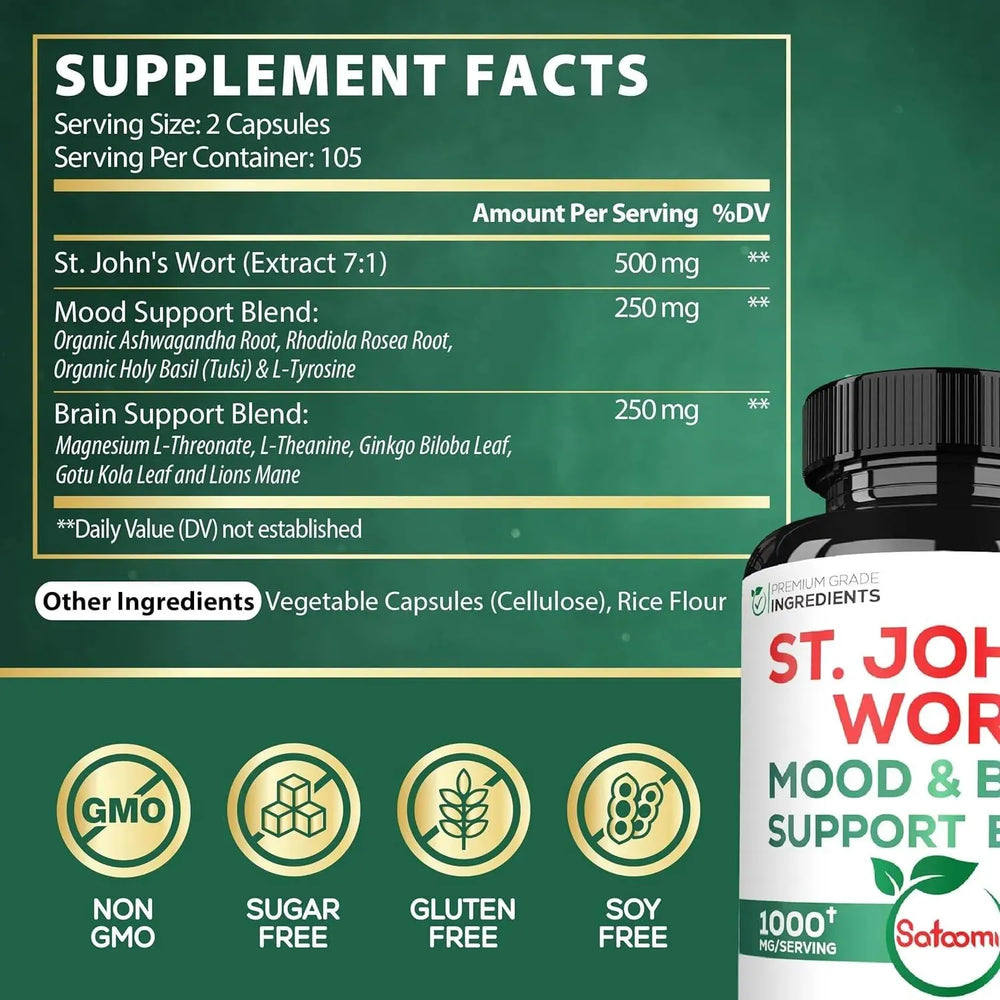 SATOOMI - Satoomi St Johns Wort 1000Mg. 210 Capsulas - The Red Vitamin MX - Suplementos Alimenticios - {{ shop.shopifyCountryName }}