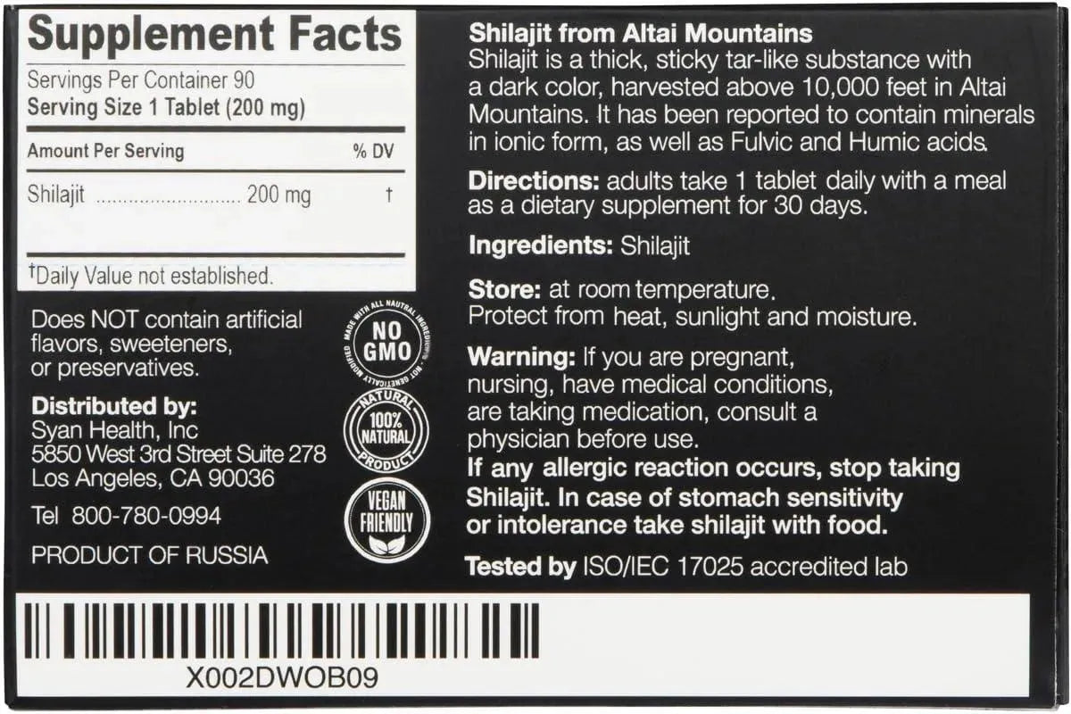 SAYAN - Sayan Pure Shilajit Genuine Black Resin Mineral Pitch Tablets 60 Tabletas - The Red Vitamin MX - Suplementos Alimenticios - {{ shop.shopifyCountryName }}