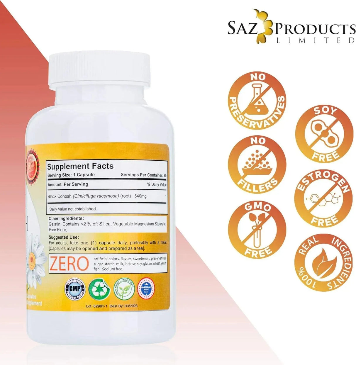 SAZ PRODUCTS - Saz Products Limited Whole Root Black Cohosh 540Mg. 90 Capsulas - The Red Vitamin MX - Suplementos Alimenticios - {{ shop.shopifyCountryName }}