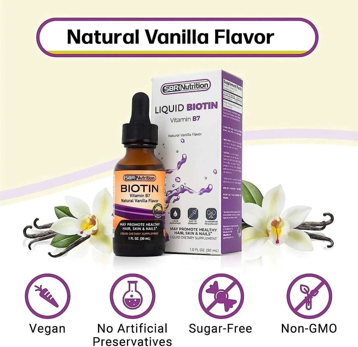 SBR NUTRITION - SBR Nutrition Biotin Liquid Drops 5000 mcg 30Ml. Vanilla - The Red Vitamin MX - Suplementos Alimenticios - {{ shop.shopifyCountryName }}