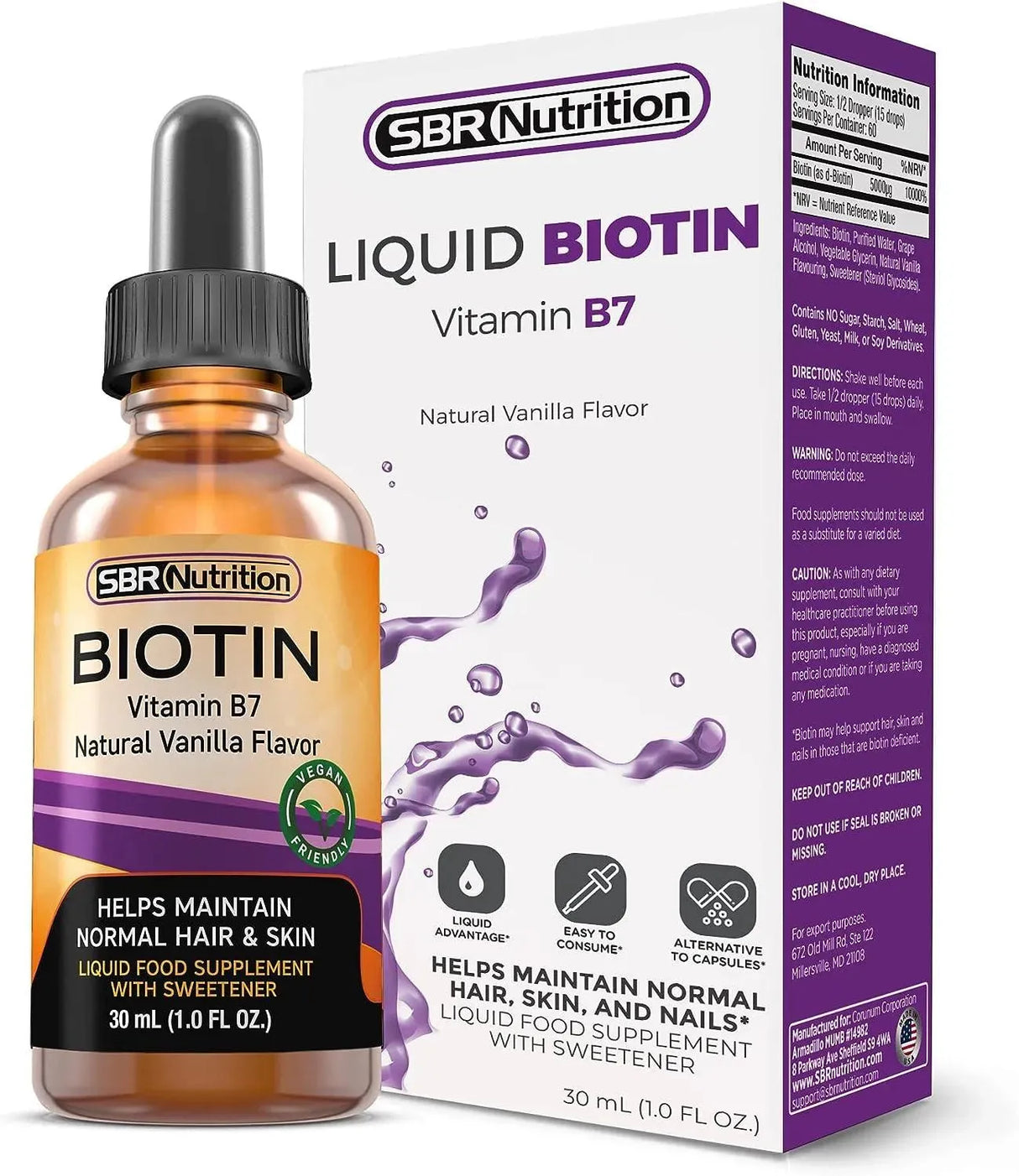 SBR NUTRITION - SBR Nutrition Biotin Liquid Drops 5000 mcg 30Ml. Vanilla - The Red Vitamin MX - Suplementos Alimenticios - {{ shop.shopifyCountryName }}