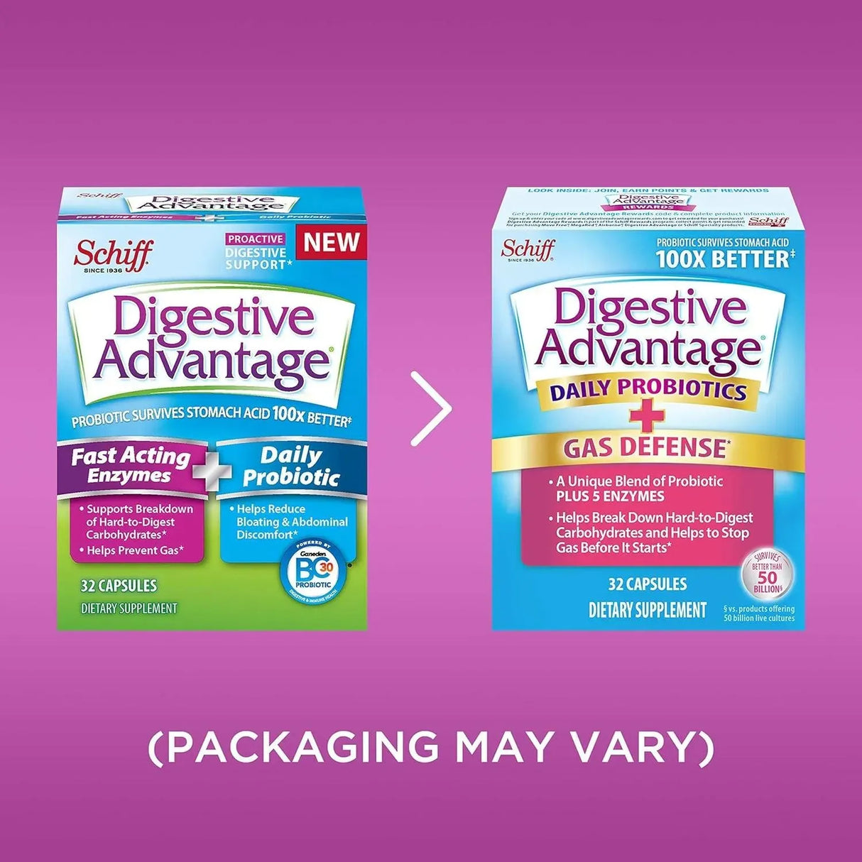 SCHIFF - Schiff Digestive Advantage Fast Acting Enzymes Plus Daily Probiotic 32 Capsulas - The Red Vitamin MX - Suplementos Alimenticios - {{ shop.shopifyCountryName }}