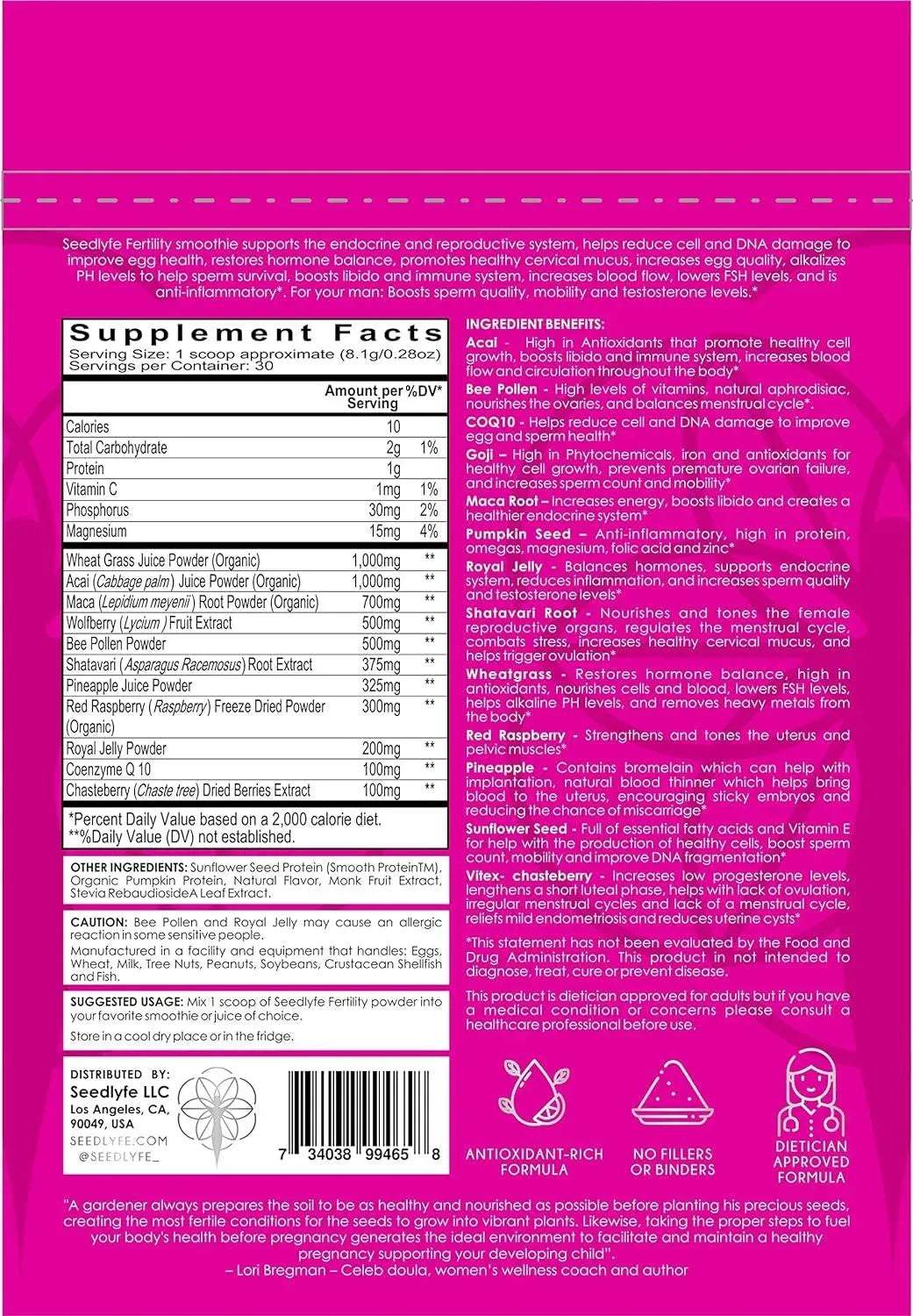 SEEDLYFE - Seedlyfe Fertility Supplement for Women 242Gr. - The Red Vitamin MX - Suplementos Alimenticios - {{ shop.shopifyCountryName }}