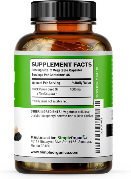 SIMPLE ORGANICA - Simple Organica Black Seed Oil 1000Mg. 90 Capsulas - The Red Vitamin MX - Suplementos Alimenticios - {{ shop.shopifyCountryName }}