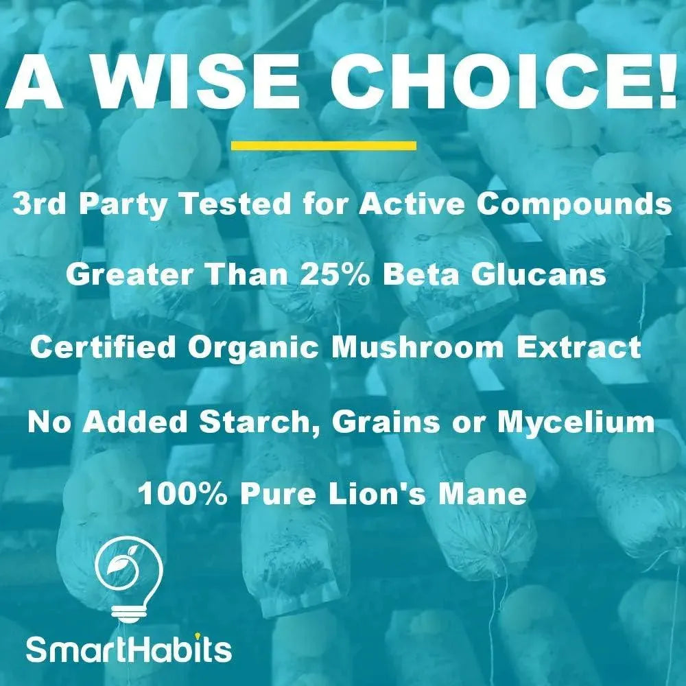 SMARTHABITS - SmartHabits Organic Lions Mane Mushroom 1000Mg. 60 Capsulas - The Red Vitamin MX - Suplementos Alimenticios - {{ shop.shopifyCountryName }}