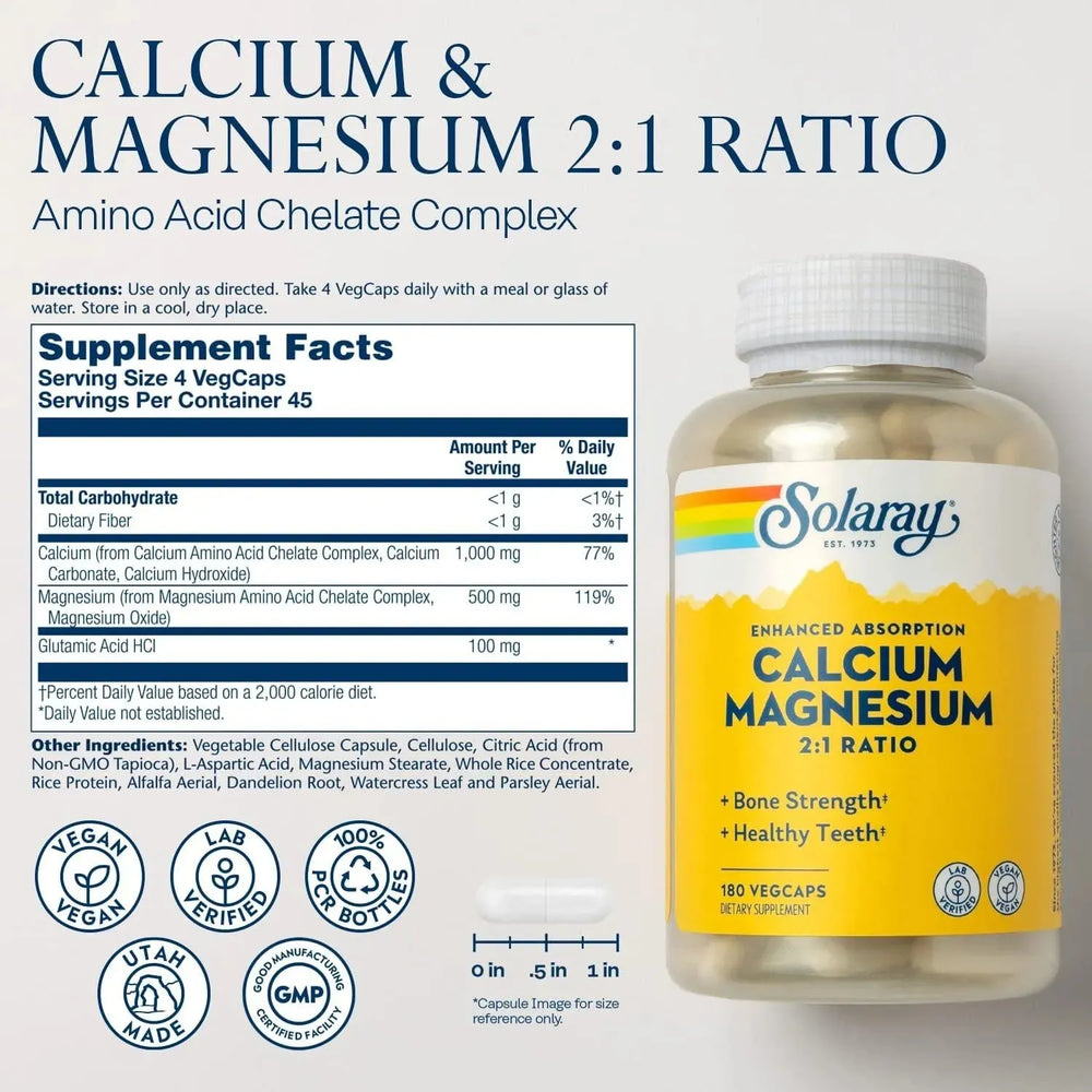 SOLARAY - Solaray Calcium and Magnesium 180 Capsulas - The Red Vitamin MX - Suplementos Alimenticios - {{ shop.shopifyCountryName }}