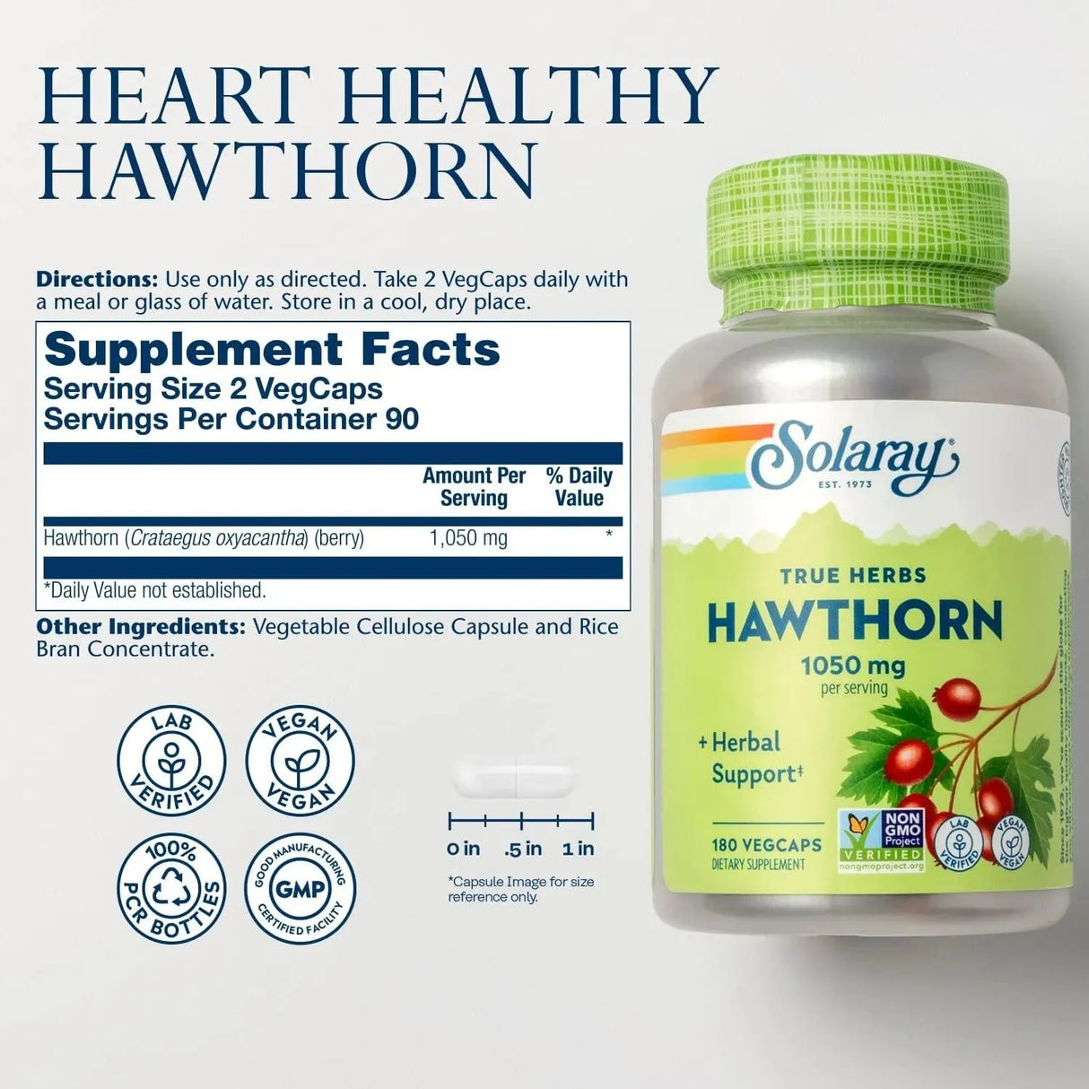 SOLARAY - Solaray Hawthorn Berry 1050Mg. 180 Capsulas - The Red Vitamin MX - Suplementos Alimenticios - {{ shop.shopifyCountryName }}