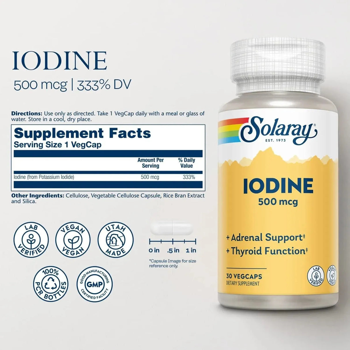 SOLARAY - Solaray Iodine 500Mcg. Iodine Supplement 30 Capsulas - The Red Vitamin MX - Suplementos Alimenticios - {{ shop.shopifyCountryName }}