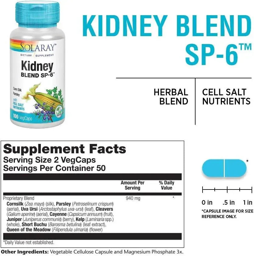 SOLARAY - SOLARAY Kidney Blend SP-6 100 Capsulas - The Red Vitamin MX - Suplementos Alimenticios - {{ shop.shopifyCountryName }}