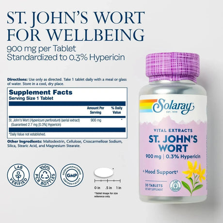 SOLARAY - SOLARAY St John's Wort 900Mg. 30 Tabletas - The Red Vitamin MX - Suplementos Alimenticios - {{ shop.shopifyCountryName }}
