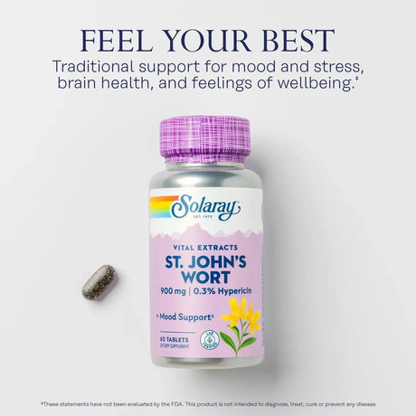 SOLARAY - SOLARAY St. Johns Wort Aerial Extract One Daily 900Mg. 60 Tabletas - The Red Vitamin MX - Suplementos Alimenticios - {{ shop.shopifyCountryName }}